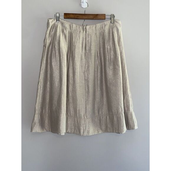 J. JILL Shimmer Pintuck Pleat Skirt A-Line Knee Length Metallic Beige Size 14 - Picture 6 of 16